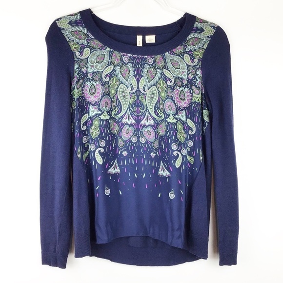 Anthropologie Moth Paisley Mixed Media Sweater XS - Picture 1 of 8